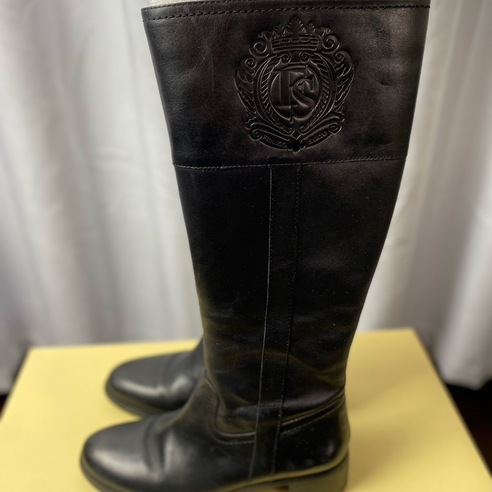 FRANCO SARTO Black Knee-High Leather Boots.  Classic riding style.